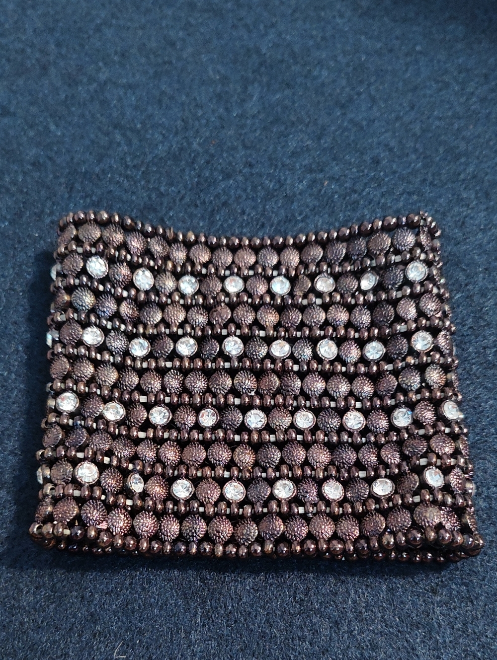 Source Unknown Brown Beaded Cuff Bracelet with Clear Crystal Accents
